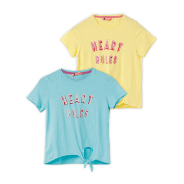 Blissberry Cotton Round Neck Tees for Girls Pack of 2 Pcs Bbk-aw-t21 Cbo Yellow/blue