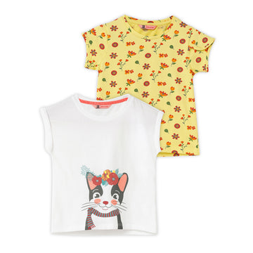 Blissberry Cotton Round Neck Tees for Girls Pack of 2 Pcs Bbk-aw-t03/04  Cbo Yellow/white