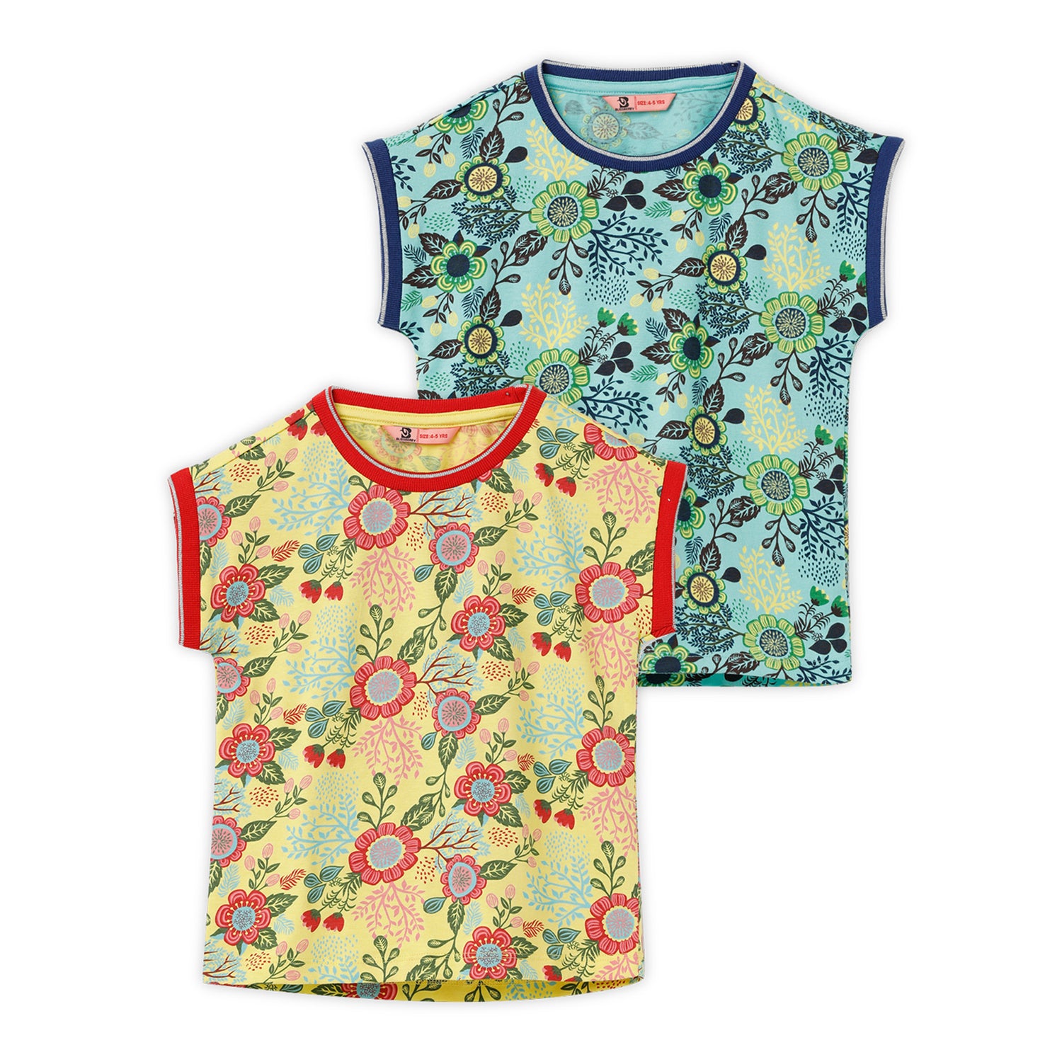 Blissberry Cotton Round Neck Tees for Girls Pack of 2 Pcs Bbk-aw-t14cbo Yellow/blue