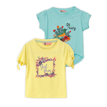 Blissberry Cotton Round Neck Tees for Girls Pack of 2 Pcs Bbk-aw-t01/02 Cbo Blue/yellow