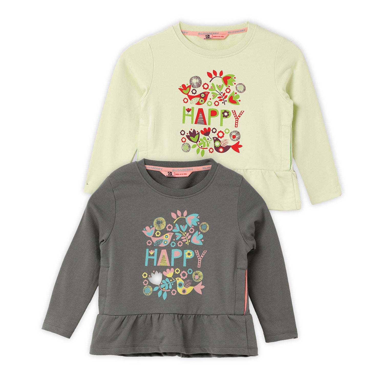 Blissberry Cotton Round Neck Tees for Girls Pack of 2 Pcs Bbk-aw-s13 Cbo Grey/green