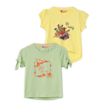 Blissberry Cotton Round Neck Tees for Girls Pack of 2 Pcs Bbk-aw-t01/02cbo  Yellow/green