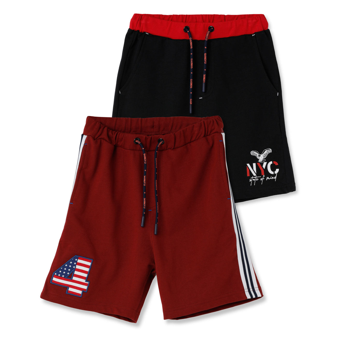 Claziboys Cotton Shorts for boys Pack of 2 Pcs Clz-aw-sh-08/09 Cbo Black/red