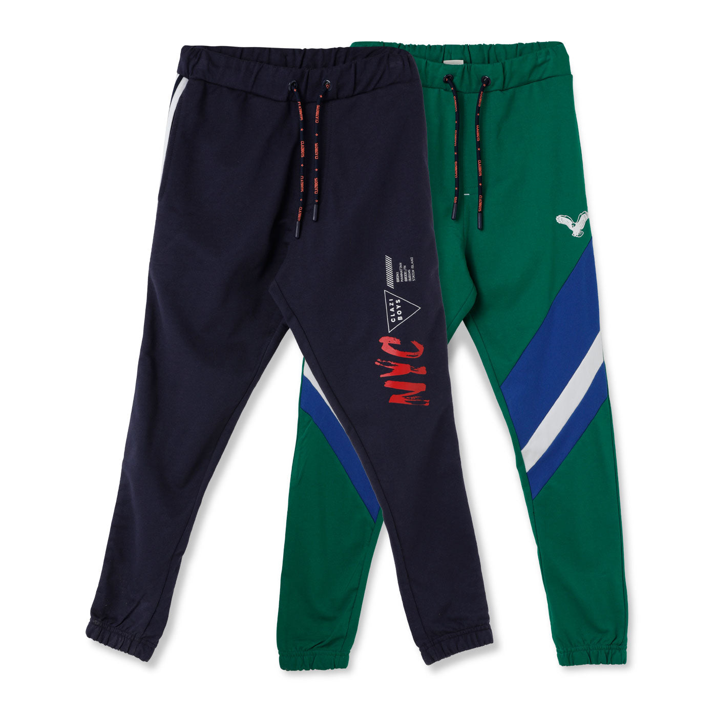 Claziboys Cotton Joggers for boys Pack of 2 pcs Clz-aw-jg-11-j-12 Cbo Green/navy