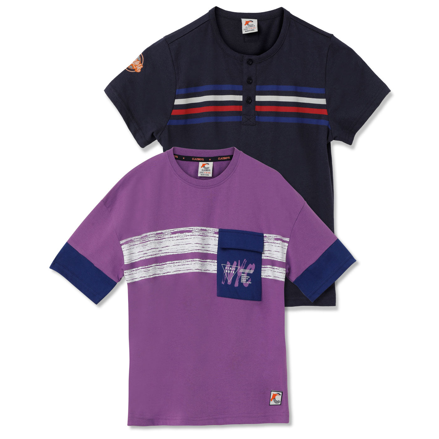 Claziboys Cotton Round Neck T Shirt for boys Pack of 2 Pcs Clz-aw-t03-04 Cbo Navy/purple