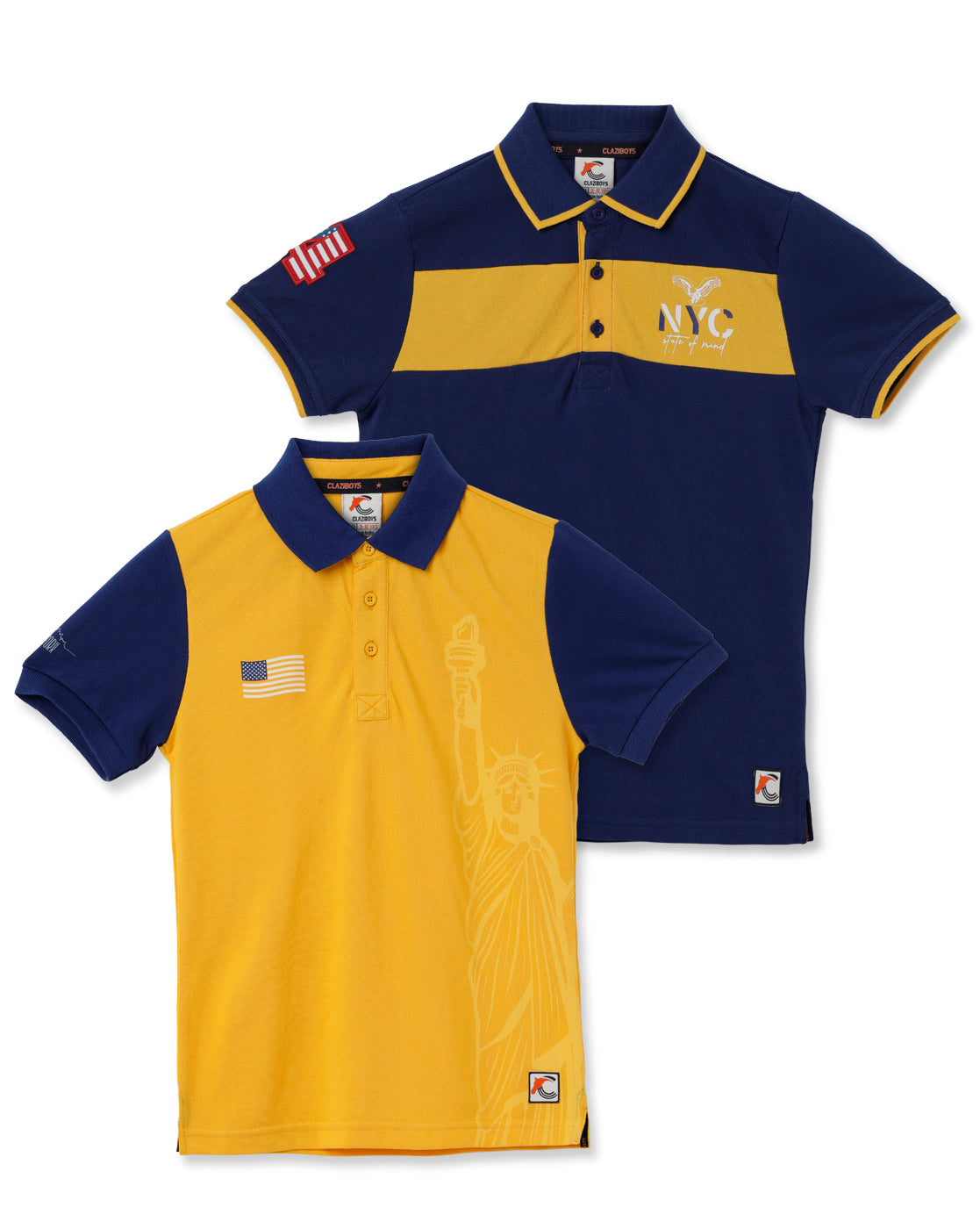 Claziboys Cotton Polo T Shirt for boys Pack of 2 pcs Clz-aw-p-06-p07 Cbo Blue/yellow