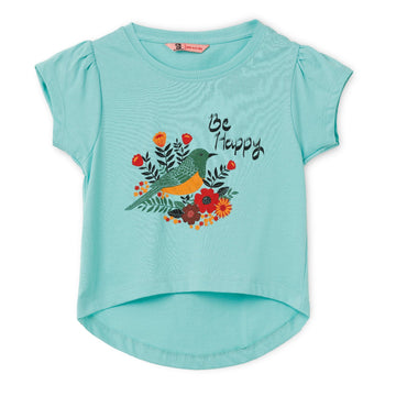 Blissberry Cotton Round Neck Tees for Girls Bbk-aw-t01 Blue