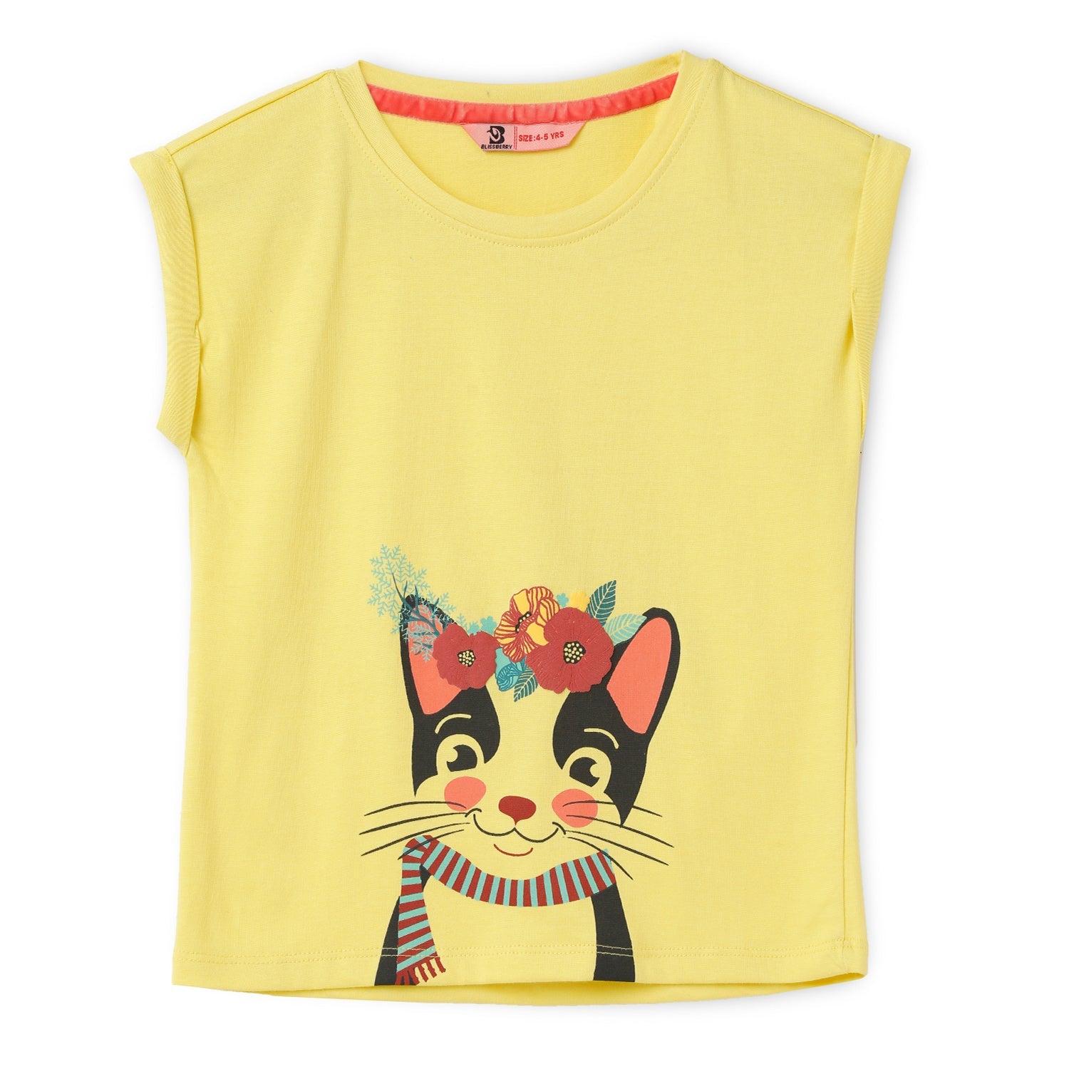 Blissberry Cotton Round Neck Tees for Girls Bbk-aw-t-04 Yellow