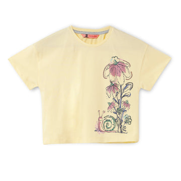 Blissberry Cotton Round Neck Tees for Girls Bbk-aw-t17 Yellow