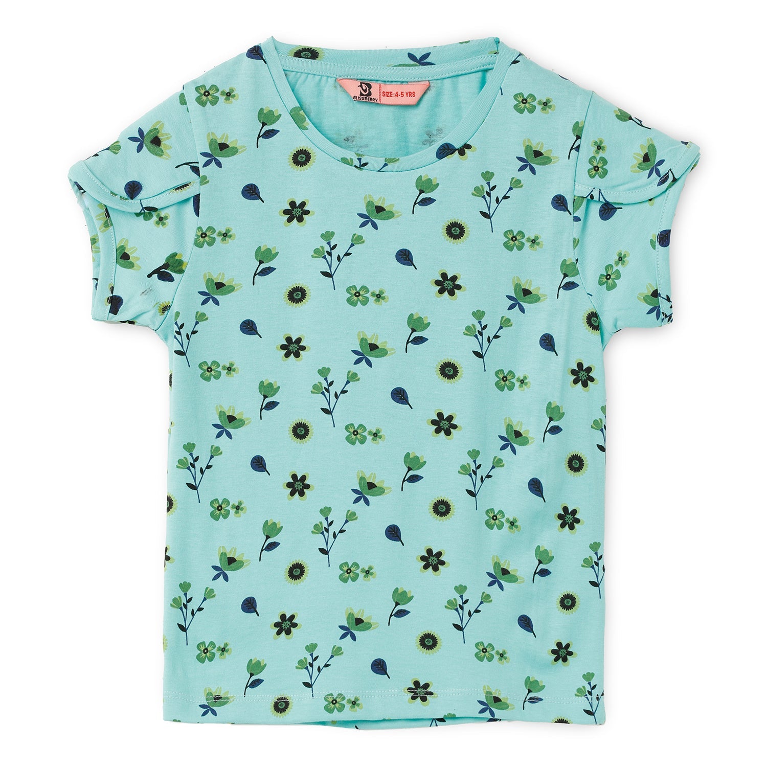 Blissberry Cotton Round Neck Tees for Girls Bbk-aw-t-03 Blue