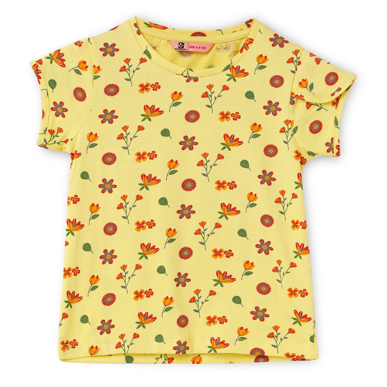Blissberry Cotton Round Neck Tees for Girls Bbk-aw-t-03 Yellow