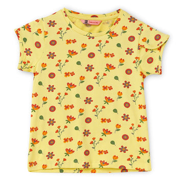 Blissberry Cotton Round Neck Tees for Girls Bbk-aw-t-03 Yellow