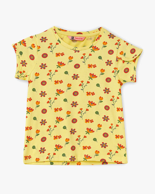 Blissberry Cotton Round Neck Tees for Girls Pack of 2 Pcs Bbk-aw-t03/04  Cbo Yellow/white