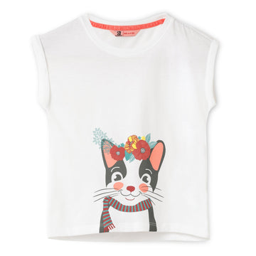 Blissberry Cotton Round Neck Tees for Girls Bbk-aw-t-04 White