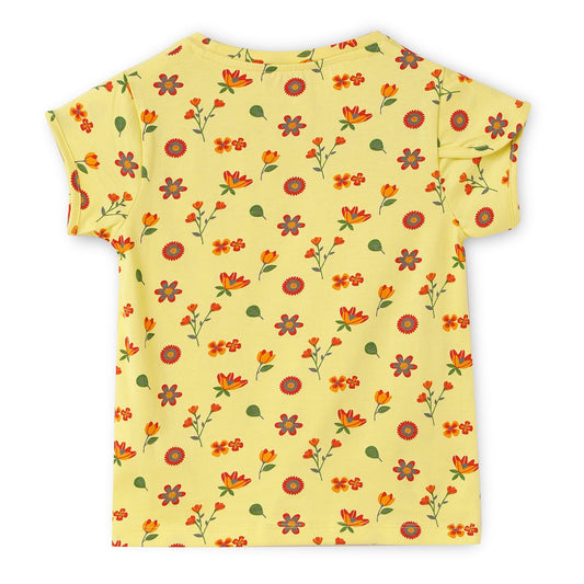 Blissberry Cotton Round Neck Tees for Girls Bbk-aw-t-03 Yellow