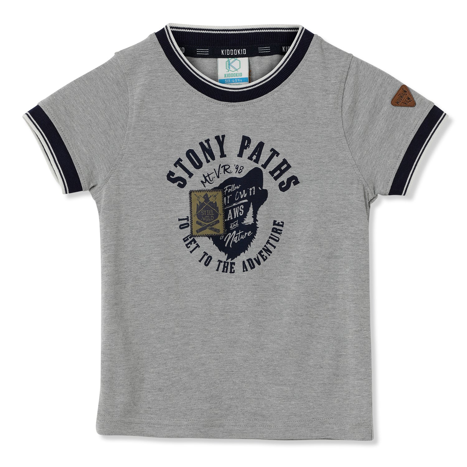 Kiddokio Round Neck Cotton T-shirt for boys Kdk-aw-t-03 Grey