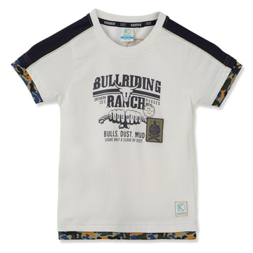 Kiddokio Round Neck Cotton T-shirt for boys Kdk-aw-t-11 Off White