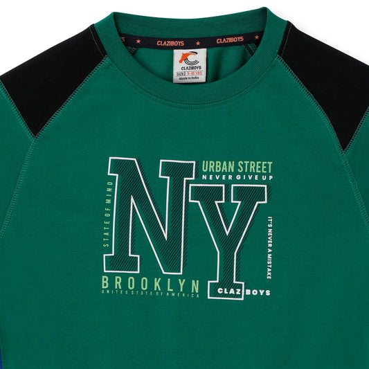 Claziboys Cotton Round Neck T Shirt for boys Clz-aw-t-05 Green