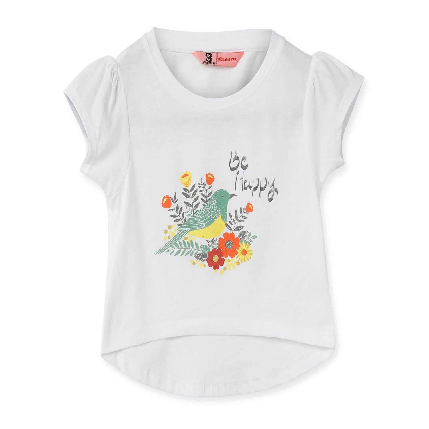 Blissberry Cotton Round Neck Tees for Girls Bbk-aw-t01 White