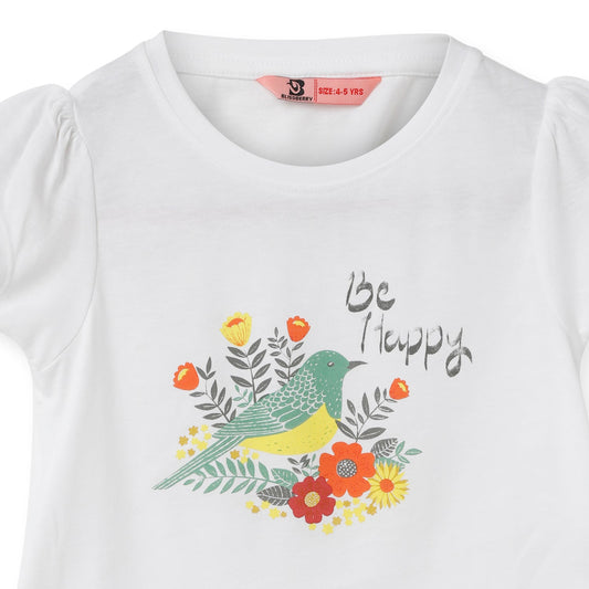 Blissberry Cotton Round Neck Tees for Girls Bbk-aw-t01 White