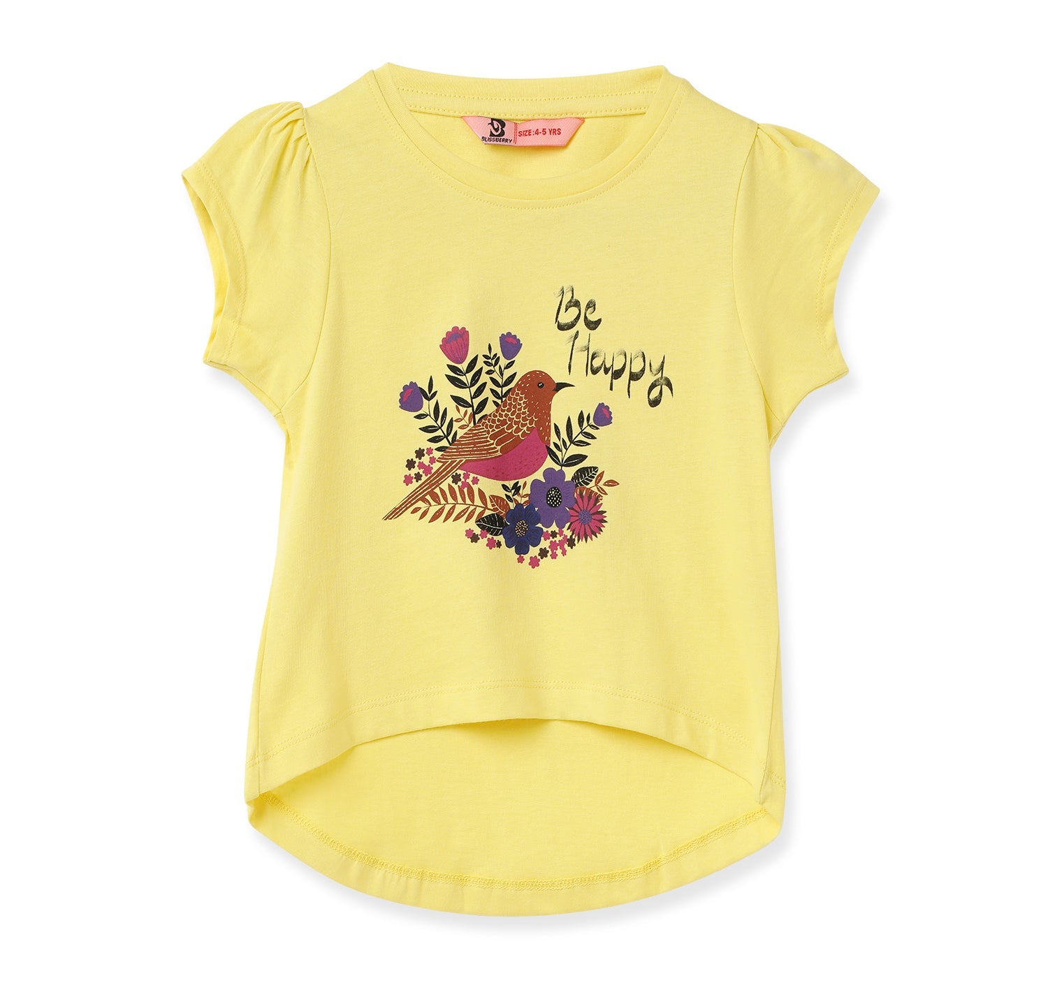 Blissberry Cotton Round Neck Tees for Girls Bbk-aw-t01 Yellow