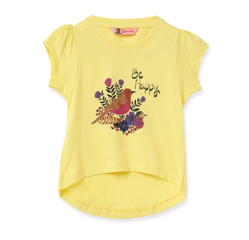 Blissberry Cotton Round Neck Tees for Girls Bbk-aw-t01 Yellow