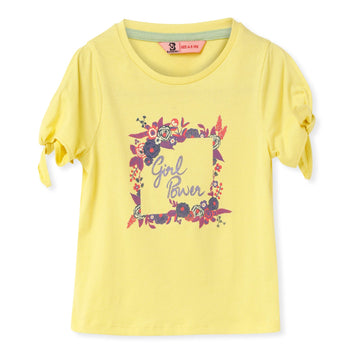 Blissberry Cotton Round Neck Tees for Girls Bbk-aw-t-02 Yellow