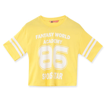 Blissberry Cotton Round Neck Tees for Girls Bbk-aw-t19 Yellow