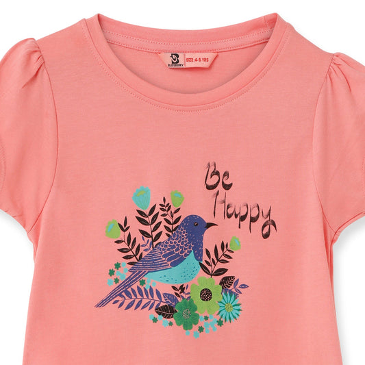 Blissberry Cotton Round Neck Tees for Girls Bbk-aw-t01 Pink