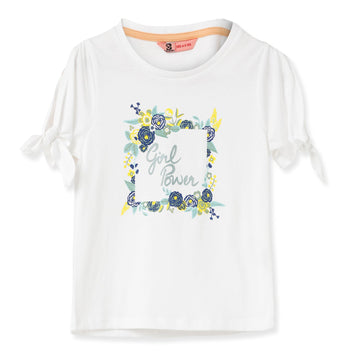 Blissberry Cotton Round Neck Tees for Girls Bbk-aw-t-02 White