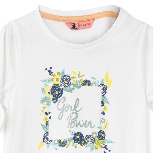 Blissberry Cotton Round Neck Tees for Girls Bbk-aw-t-02 White