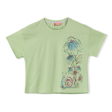 Blissberry Cotton Round Neck Tees for Girls Bbk-aw-t17 Green