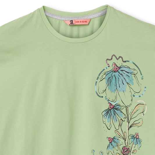 Blissberry Cotton Round Neck Tees for Girls Bbk-aw-t17 Green